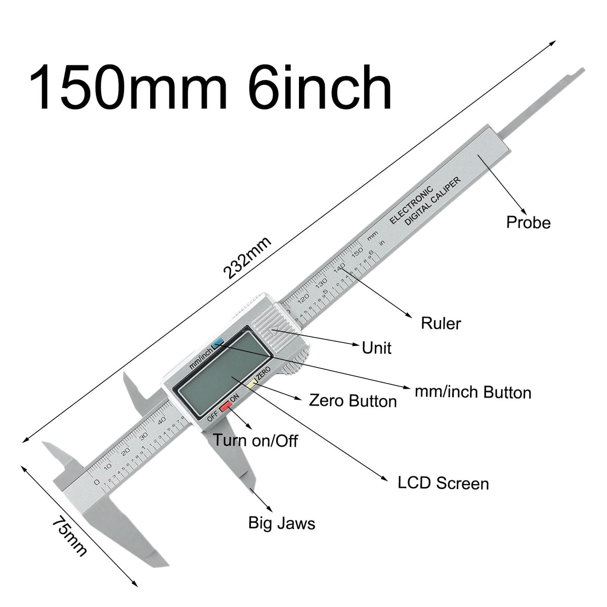 0-150mm Digital Caliper Vernier Electronic Ruler Micrometer Gauge Meter For Jewelry Craft Measuring Testing Supplies Manual Tool