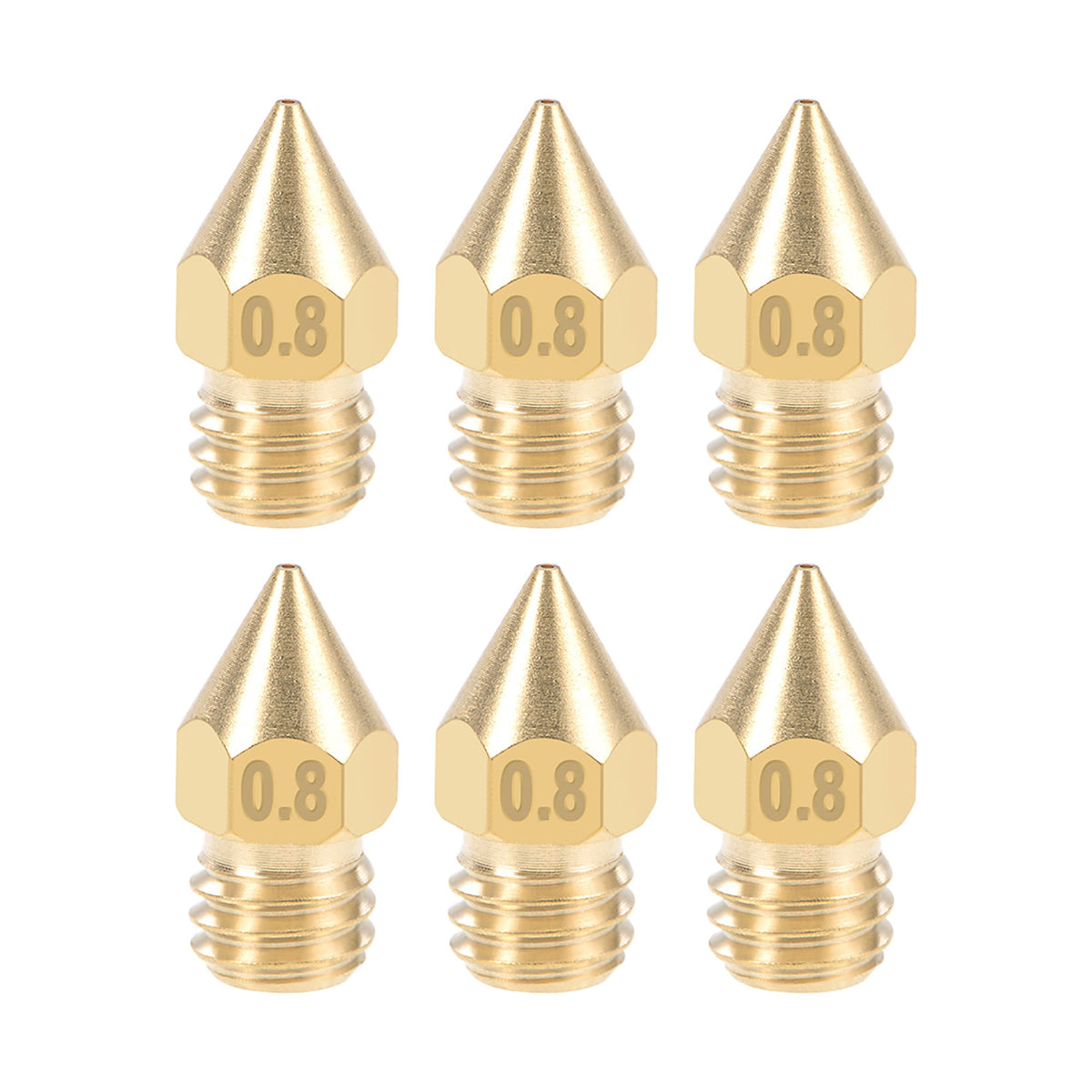 0.8mm 3D Printer Nozzle Head M6 Thread for MK8 1.75mm Extruder Print, Brass 6pcs