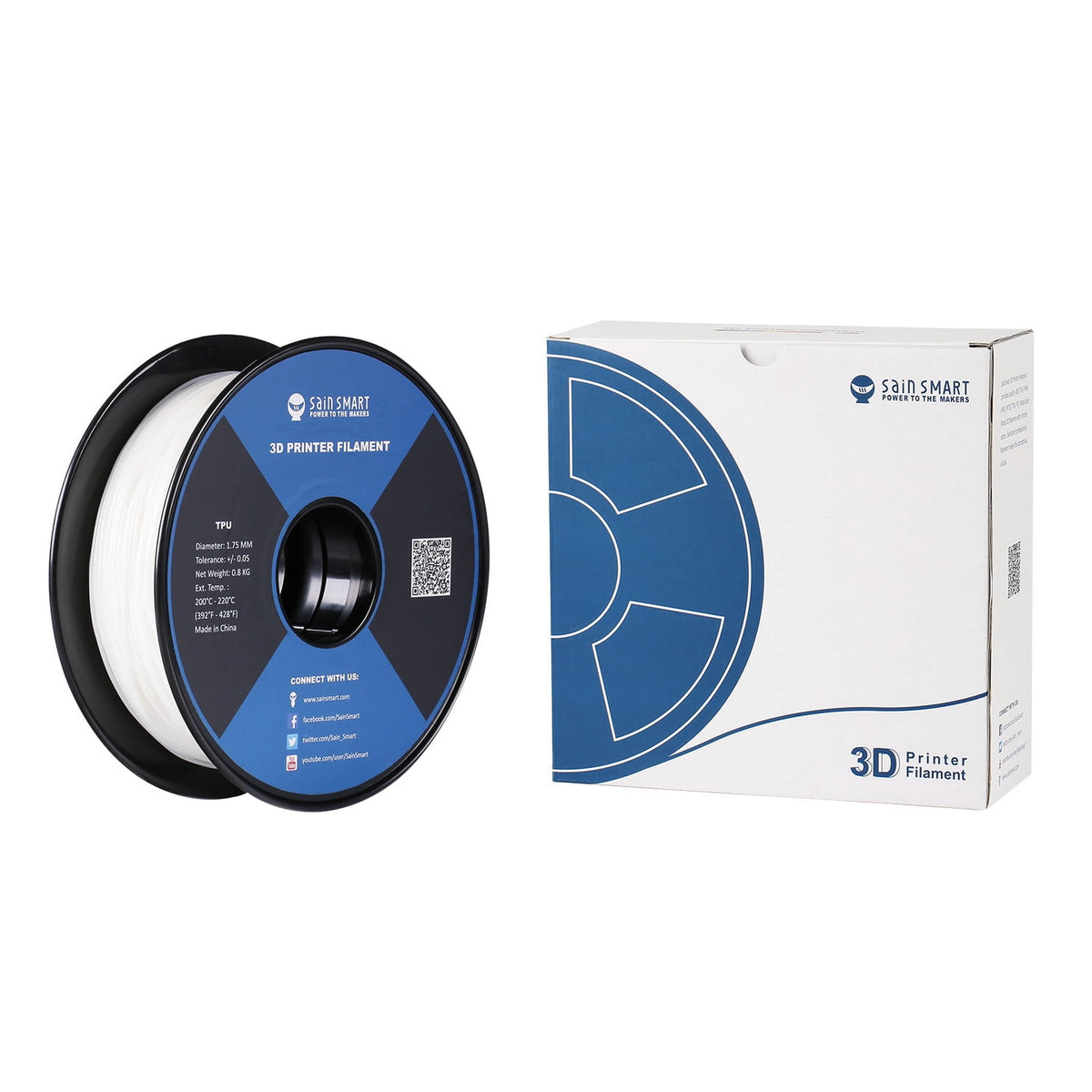 SainSmart White Flexible TPU 3D Printing Filament, 1.75 mm, 0.8 kg, Dimensional Accuracy +/- 0.05 mm