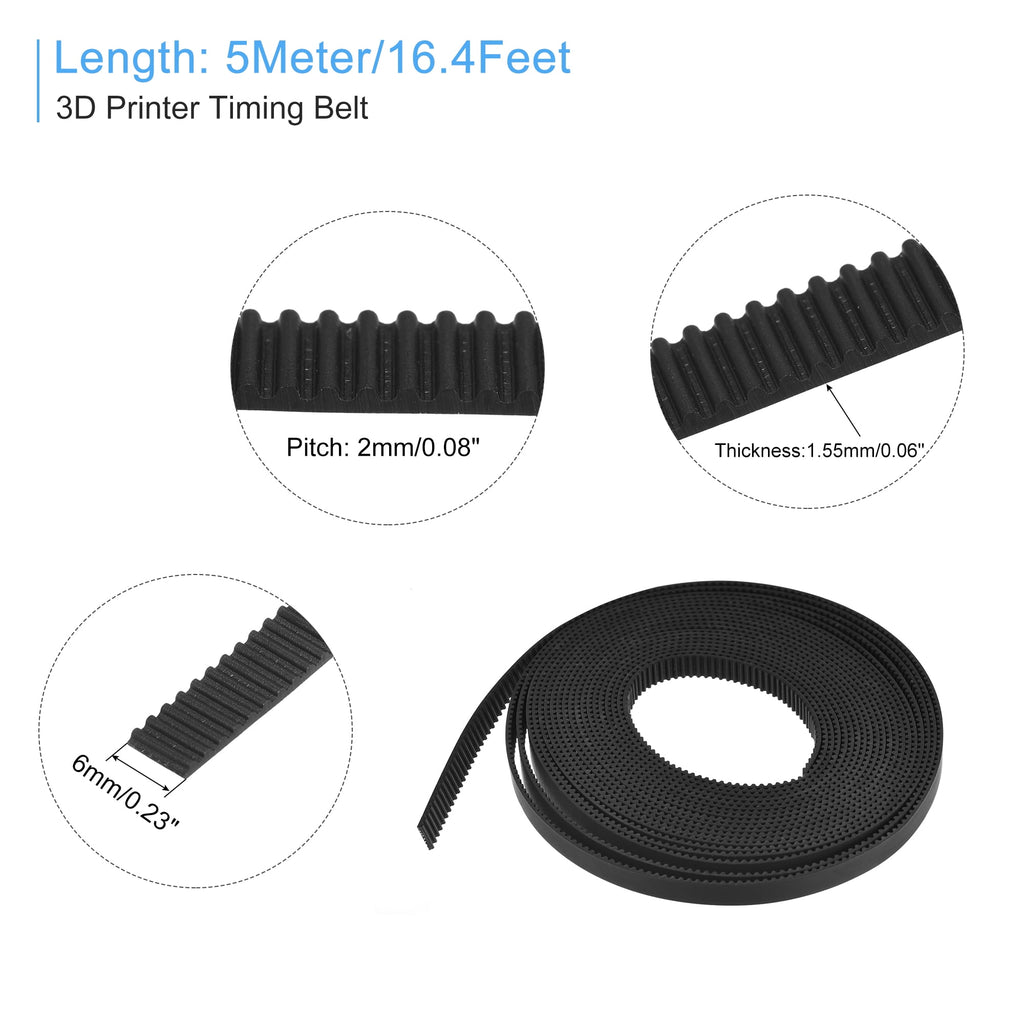 Uxcell Black Timing Belt 5 Meter Circumference 6mm Width Opening Fit Synchronous Pulley Wheel for 3D Printer