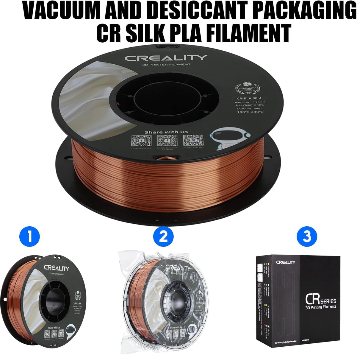 Creality 3D Printing Silk PLA Filament 3D Printer Gold Silver Shiny Filaments 1.75mm Neatly Wound Dimensional Accuracy +/- 0.03 mm Silk Smooth Printing 2.2lbs for Most 3D Printers