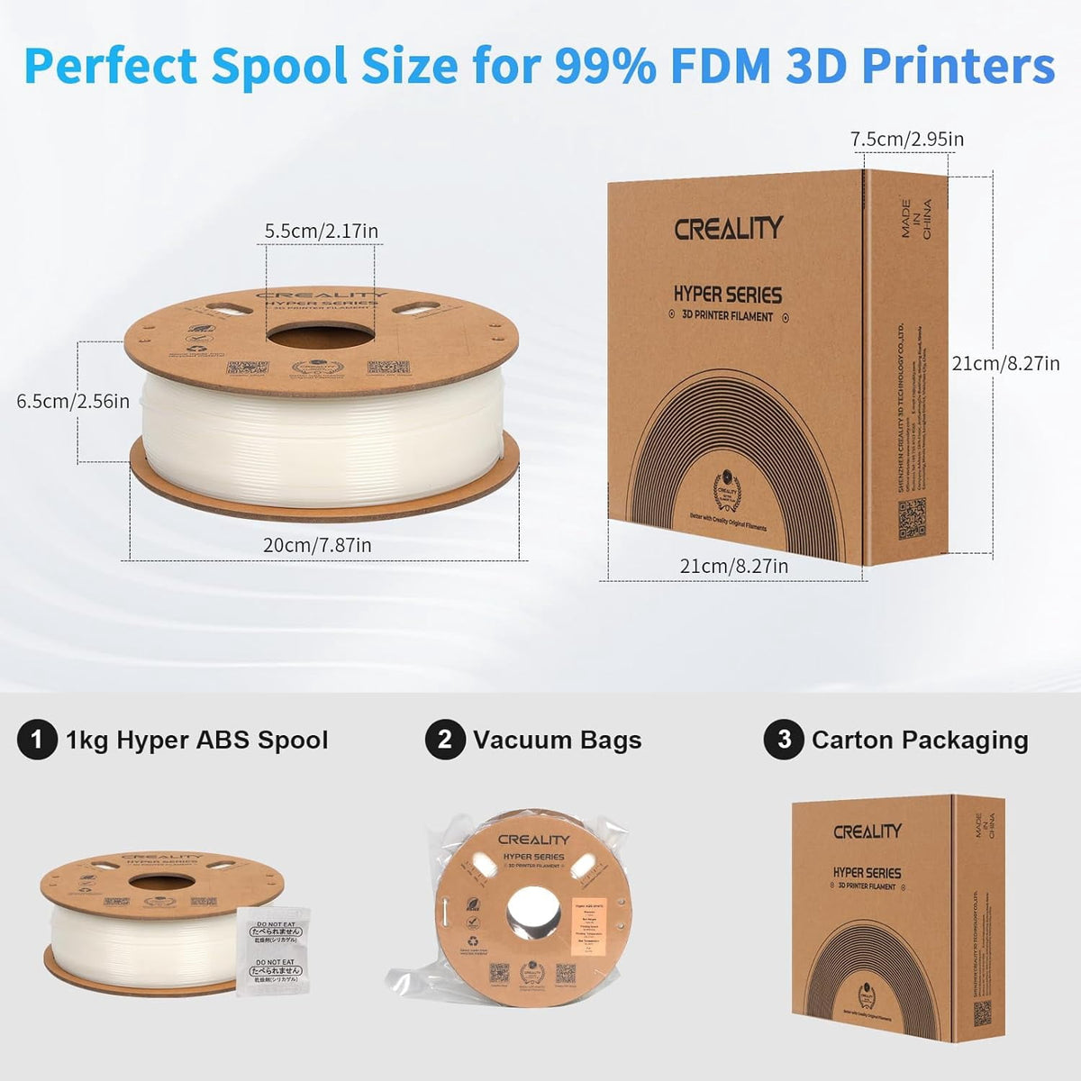 Creality Hyper ABS Filament 3D Printer Filament 1.75mm 350mm/s High-Speed Printing Dimensional Accuracy ± 0.05 mm 2.2lbs Compatible with Most 3D Printers, White