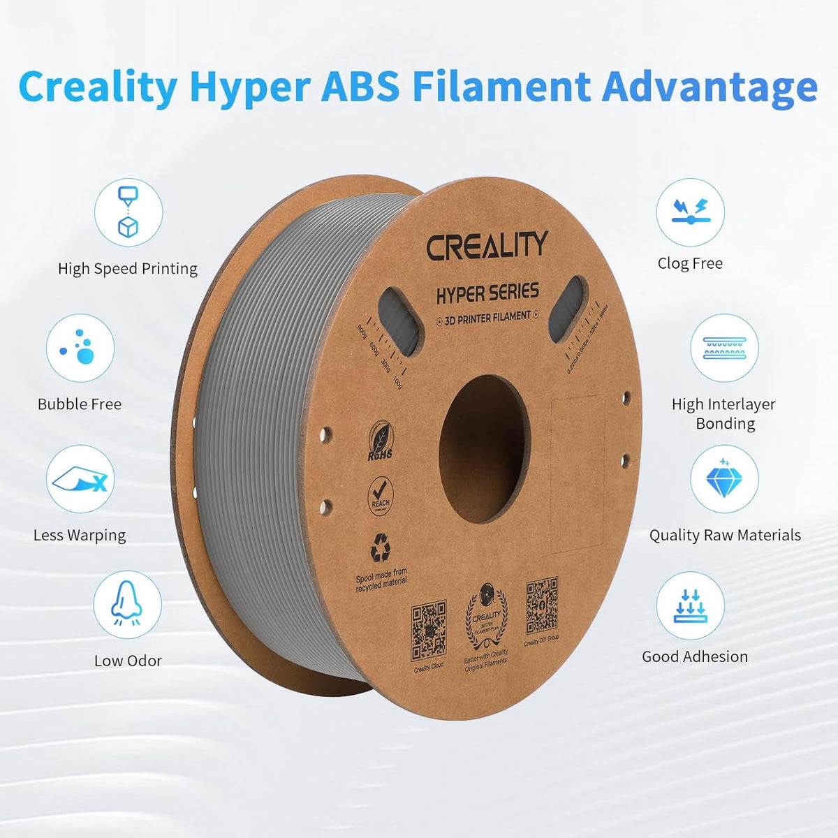 Creality Hyper ABS Filament 3D Printer Filament 1.75mm 350mm/s High-Speed Printing Dimensional Accuracy ± 0.05 mm 2.2lbs Compatible with Most 3D Printers, White