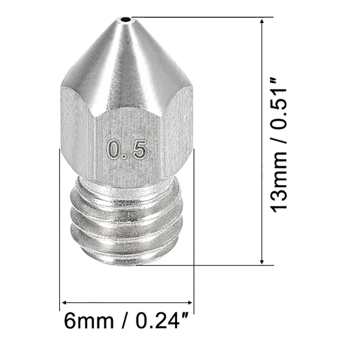 0.5mm 3D Printer Nozzle, Fit for MK8 Extruder Head, for 1.75mm Filament Stainless Steel 2pcs