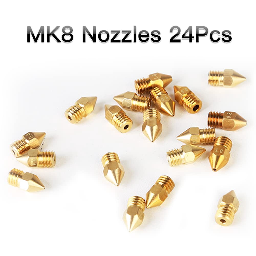Creality Official MK8 Nozzles 24 Pcs 3D Printer Brass Nozzles Kit with Wear Resistance for Ender-3/Ender-5/CR-10 Series 3D Printers High Hardness 0.2/0.3/0.4/0.5/0.6/0.8/1.0mm Nozzles Kit