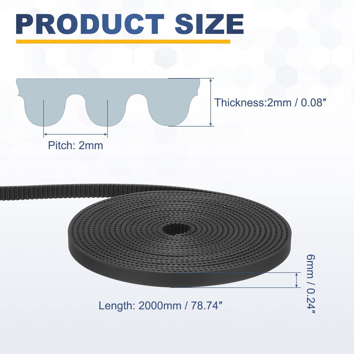 Uxcell Polyurethane PU Fiber Cord 2GT Timing Belt 6x2000mm 2mm Pitch 2mm Thick Black Open Loop Pulley Timing Belt for 3D Printer