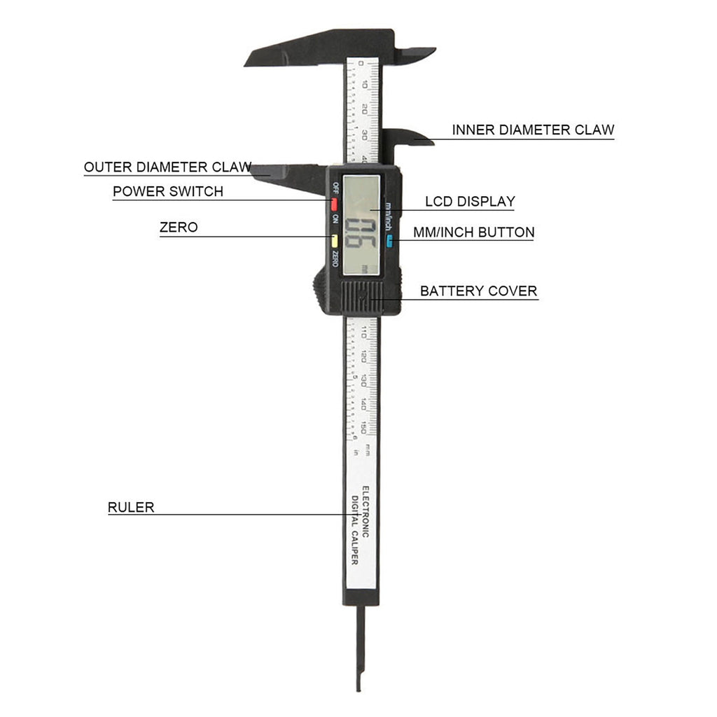 M Buder 6 Inch 150mm Digital LCD Vernier Caliper Gauge Micrometer Measuring Tool for Woodworking DIY Jewelry