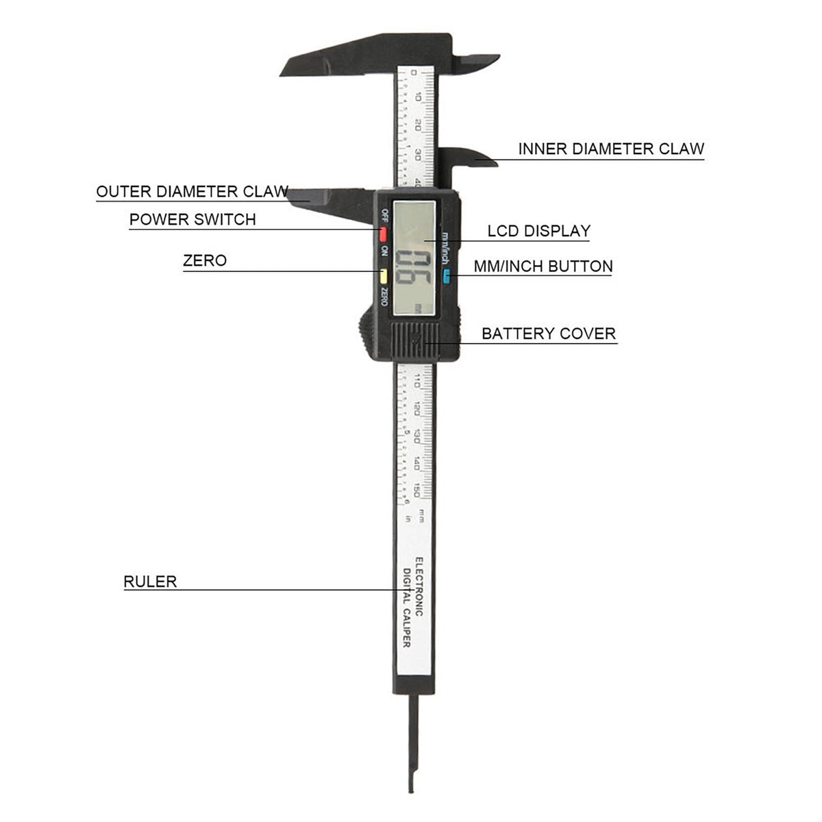 M Buder 6 Inch 150mm Digital LCD Vernier Caliper Gauge Micrometer Measuring Tool for Woodworking DIY Jewelry