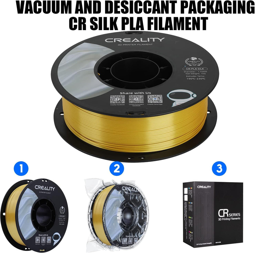 Creality 3D Printing Silk PLA Filament 3D Printer Gold Silver Shiny Filaments 1.75mm Neatly Wound Dimensional Accuracy +/- 0.03 mm Silk Smooth Printing 2.2lbs for Most 3D Printers
