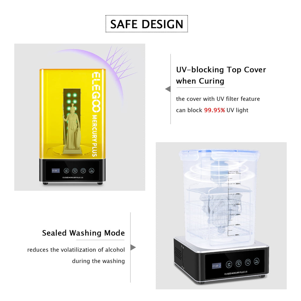 ELEGOO Mercury XS Bundle with Separate Washing and Curing Station for Resin 3D Printed Models Yellow