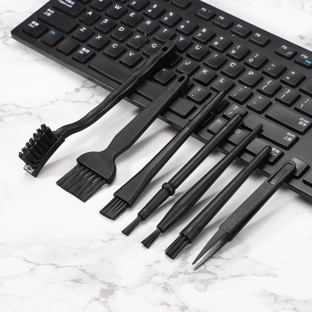 Uxcell ESD Brush, 5Pcs Electronic Cleaning Brush Set with Tweezers Anti Static Cleaning Tools Plastic Pen-Shaped Nylon for PCB Computer Keyboard Camera 3D Printers, 18x11mm Bristles