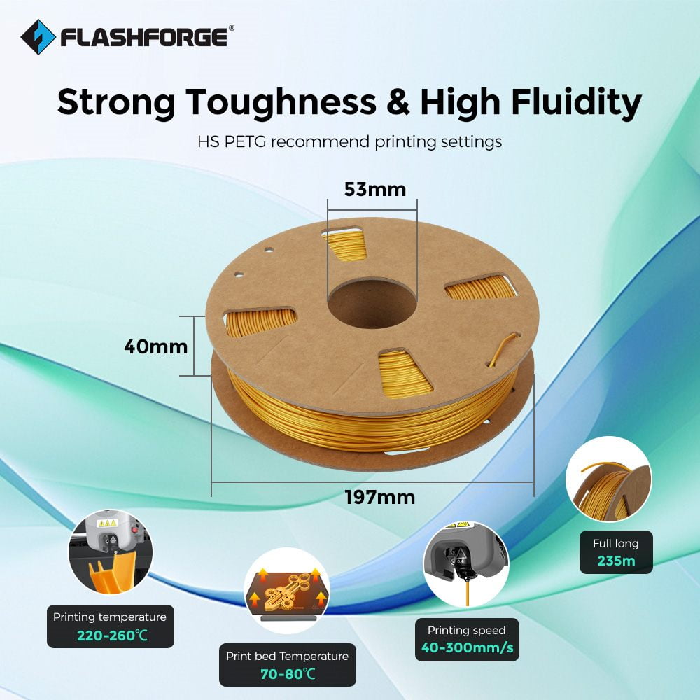 Flashforge PETG Filament 1.75mm, 1KG/2.2lbs PETG 3D Printer Filament, Burnt Titanium