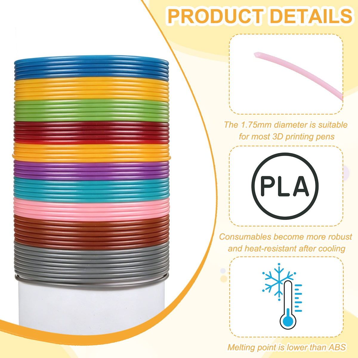 Uxcell 3D Pen Filament 6Pcs 1.75mm Total Length 196.8 Feet Light Pink PLA, 3D Pen Filament Refills Low Warping, for Creating Pictures Printed Model Printing Pen