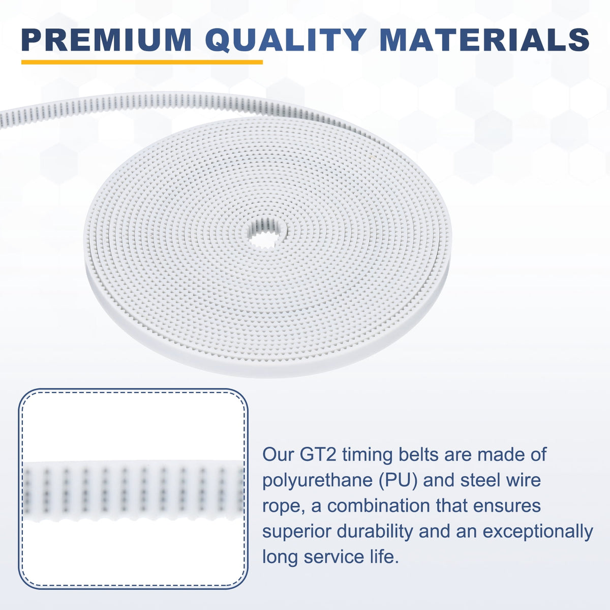 Uxcell Polyurethane PU Steel Cord 2GT Timing Belt 6x5000mm2mm Pitch 2mm Thick White Open Loop Pulley Timing Belt for 3D Printer