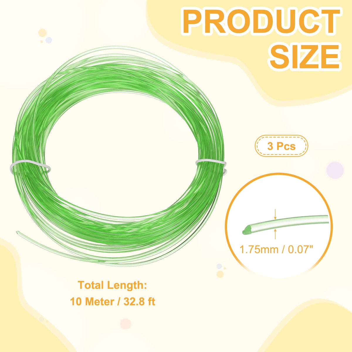Uxcell 3D Pen Filament 3Pcs 1.75mm Total Length 196.8 Feet Transparent Green PLA, 3D Pen Filament Refills Low Warping, for Creating Pictures Printed Model Printing Pen