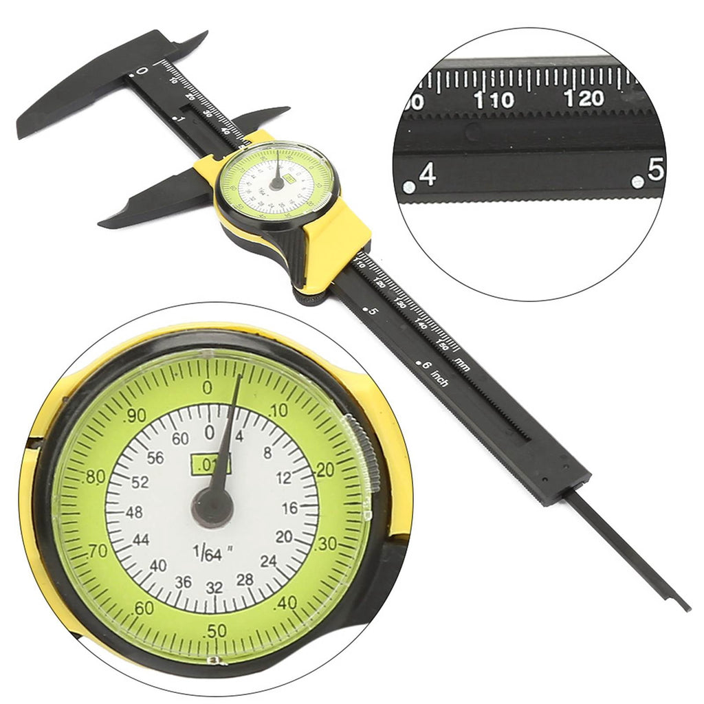0-150mm Plastic Dial Vernier Caliper Ruler Gauge Roofessional Measure Tool (Yellow)