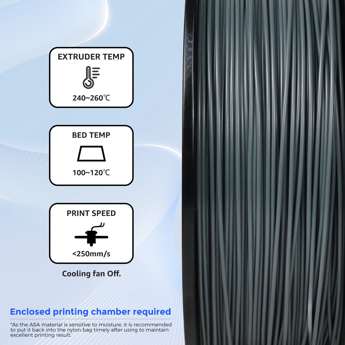 Flashforge ASA Filament 1.75mm, 1KG/2.2lbs UV Resistant ASA 3D Printer Filament with Satin Finish, Natural