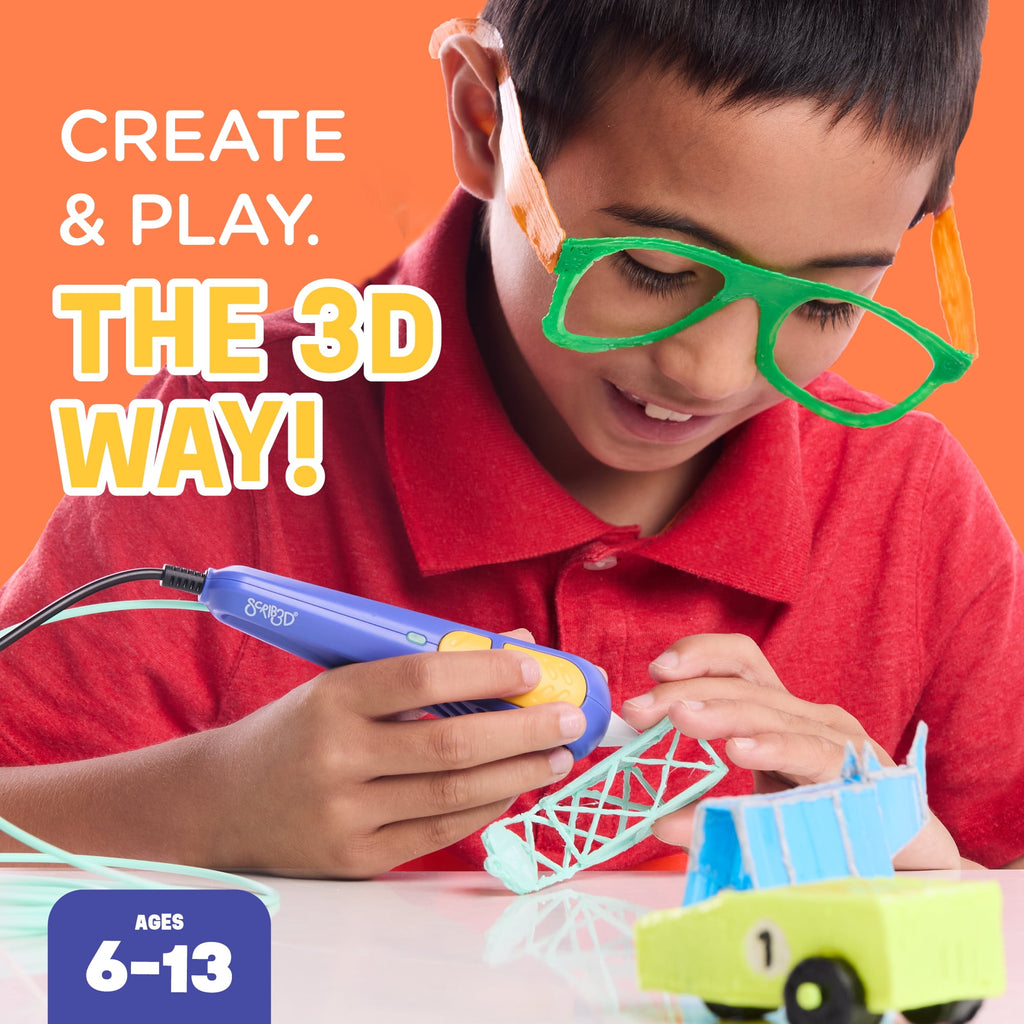 SCRIB3D Junior 3D Printing Pen for Kids Ages 6+, No Hot Parts, Includes 30 ft Filament and Activity Guide