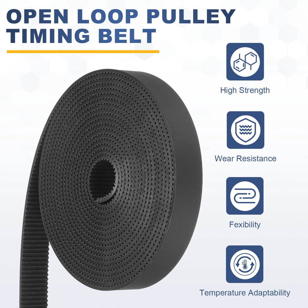 Uxcell PU Steel Cord 2GT Timing Belt Black Cloth Teeth 15x2000mm 2mm Pitch 2mm Thick White Open Loop Pulley Timing Belt for 3D Printer