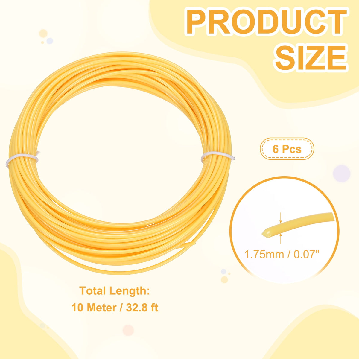 Uxcell 3D Pen Filament 6Pcs 1.75mm Total Length 196.8 Feet Yellow PLA, 3D Pen Filament Refills Low Warping, for Creating Pictures Printed Model Printing Pen