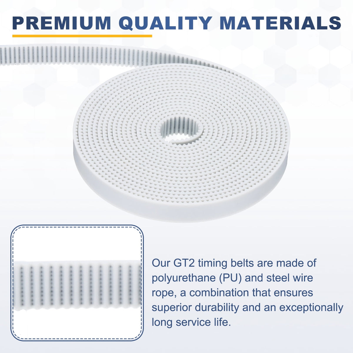 Uxcell Polyurethane PU Steel Cord 2GT Timing Belt 10x2000mm2mm Pitch 2mm Thick White Open Loop Pulley Timing Belt for 3D Printer