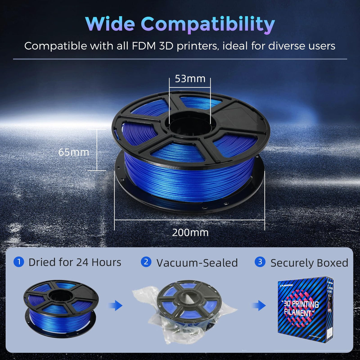 Flashforge PLA Filament 1.75mm, 1KG/2.2lbs PLA 3D Printer Filament, Blue