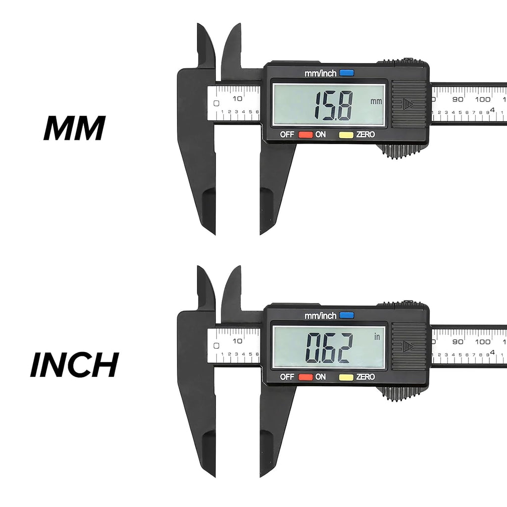 KASIU Electronic Digital Caliper,Plastic Vernier Caliper,Caliper Measuring Tool with "/Millimeter Conversion,Extra Large Lcd Screen,0-6 "/0-150 Mm,Auto Off Featured Micrometer Ruler