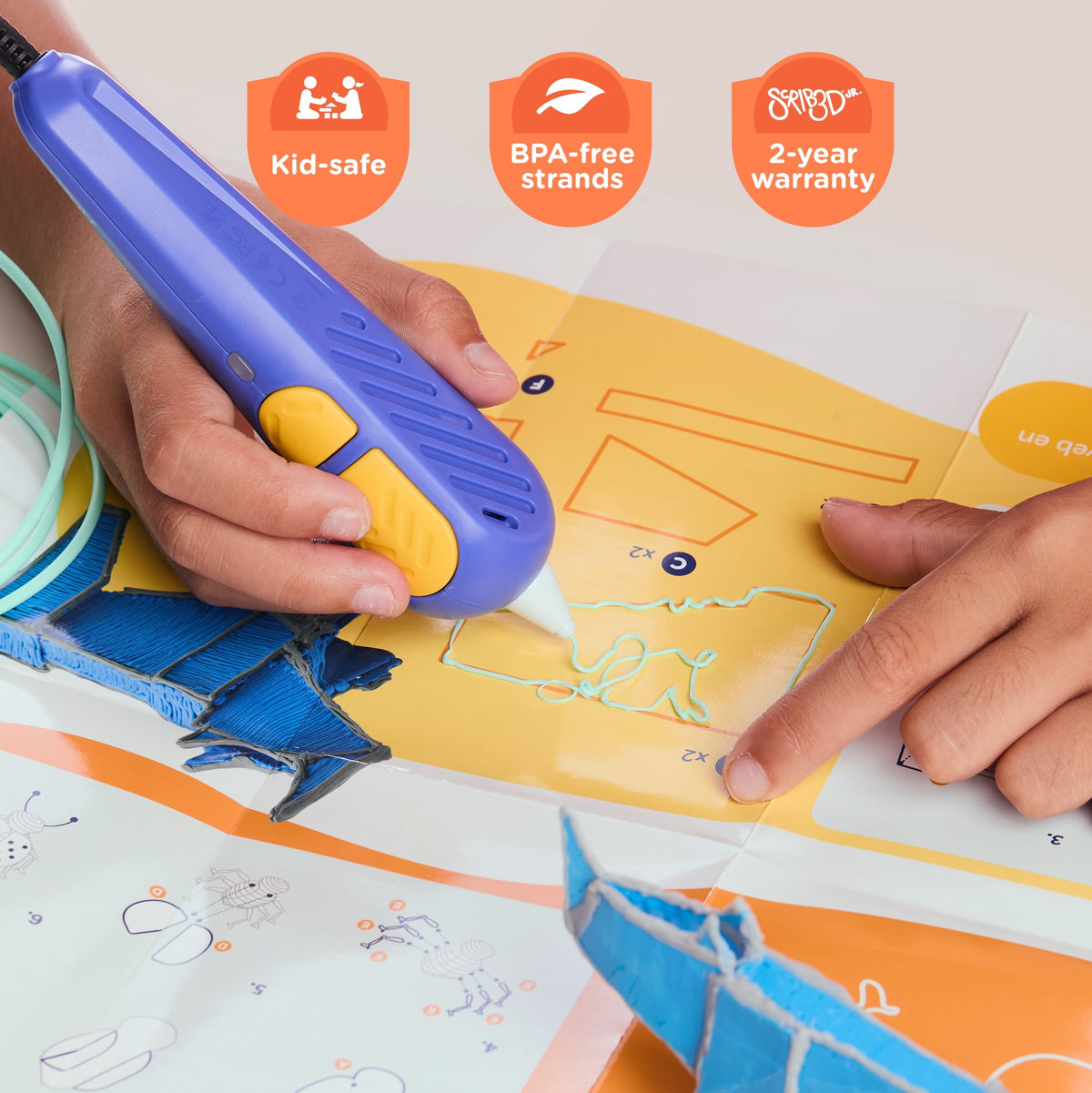 SCRIB3D Junior 3D Printing Pen for Kids Ages 6+, No Hot Parts, Includes 30 ft Filament and Activity Guide