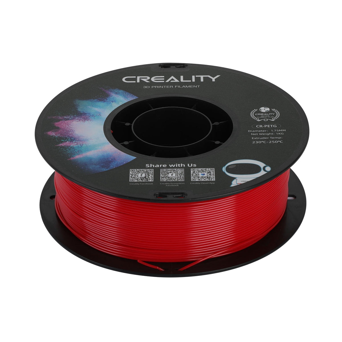 Creality 3D Printer Filament PETG Filament 1.75mm 2.2lbs Odorless Non-Toxic High Precision Strong Toughness Overhang Performance Accuracy +/-0.02mm, Transparent