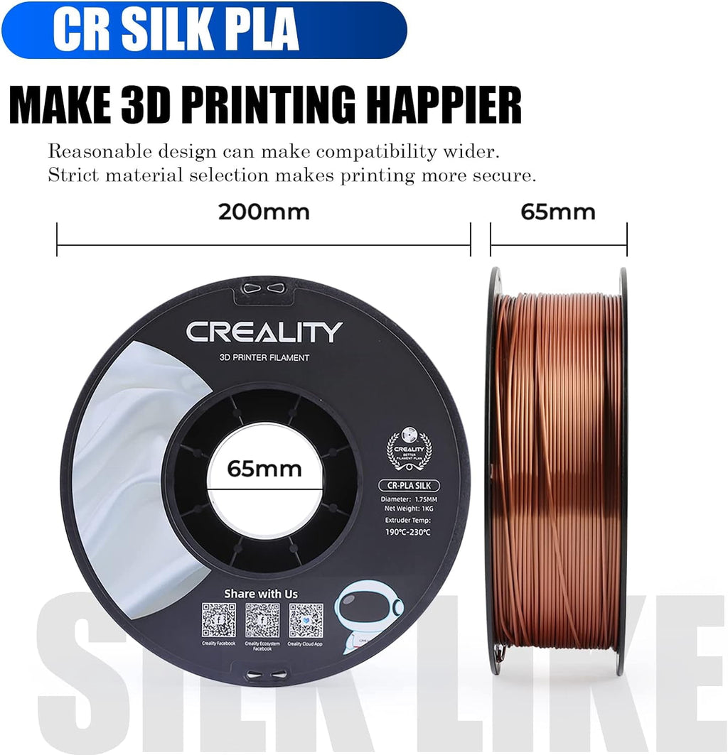Creality 3D Printing Silk PLA Filament 3D Printer Gold Silver Shiny Filaments 1.75mm Neatly Wound Dimensional Accuracy +/- 0.03 mm Silk Smooth Printing 2.2lbs for Most 3D Printers