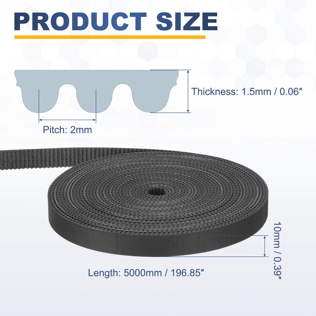 Uxcell Dustproof Rubber 2GT Timing Belt 10x5000mm 2mm Pitch 1.5mm Thick Black Open Loop Pulley Timing Belt for 3D Printer