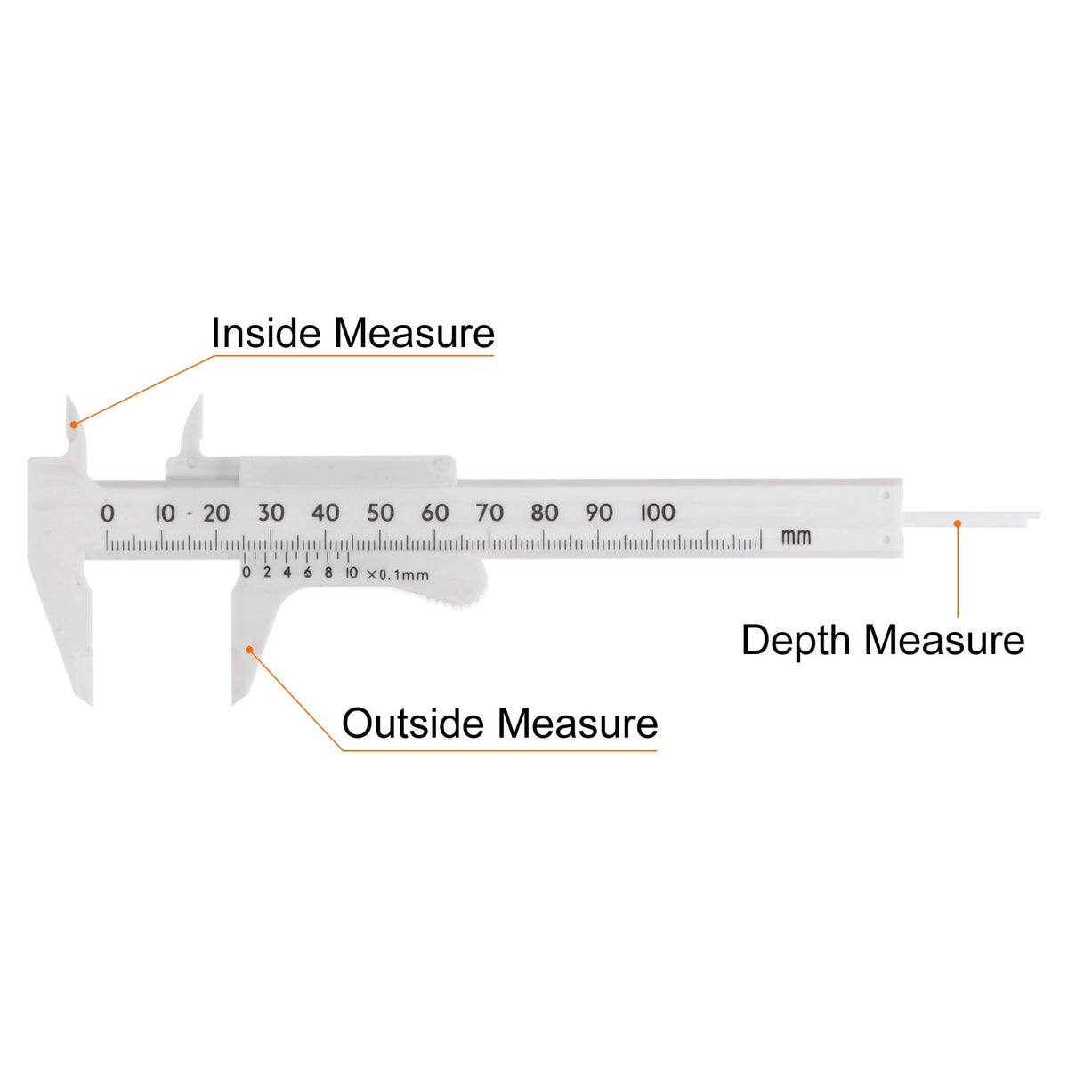 Uxcell 10pcs Mini Plastic Vernier Caliper 100mm Single Scale Metric Sliding Gauge Measuring Tool Ruler, White