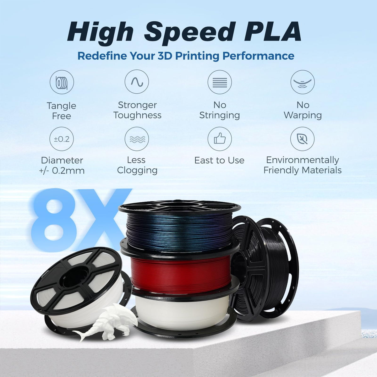 Flashforge PLA Filament 1.75mm, 1KG/2.2lbs PLA 3D Printer Filament, Blue