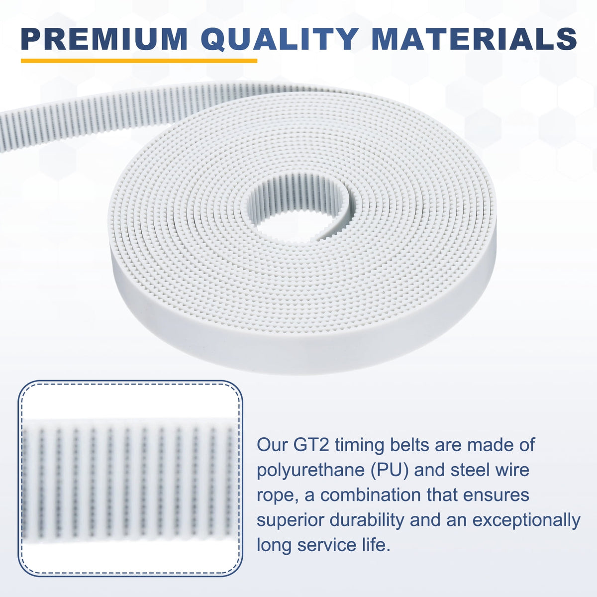 Uxcell Polyurethane PU Steel Cord 2GT Timing Belt 15x5000mm2mm Pitch 2mm Thick White Open Loop Pulley Timing Belt for 3D Printer