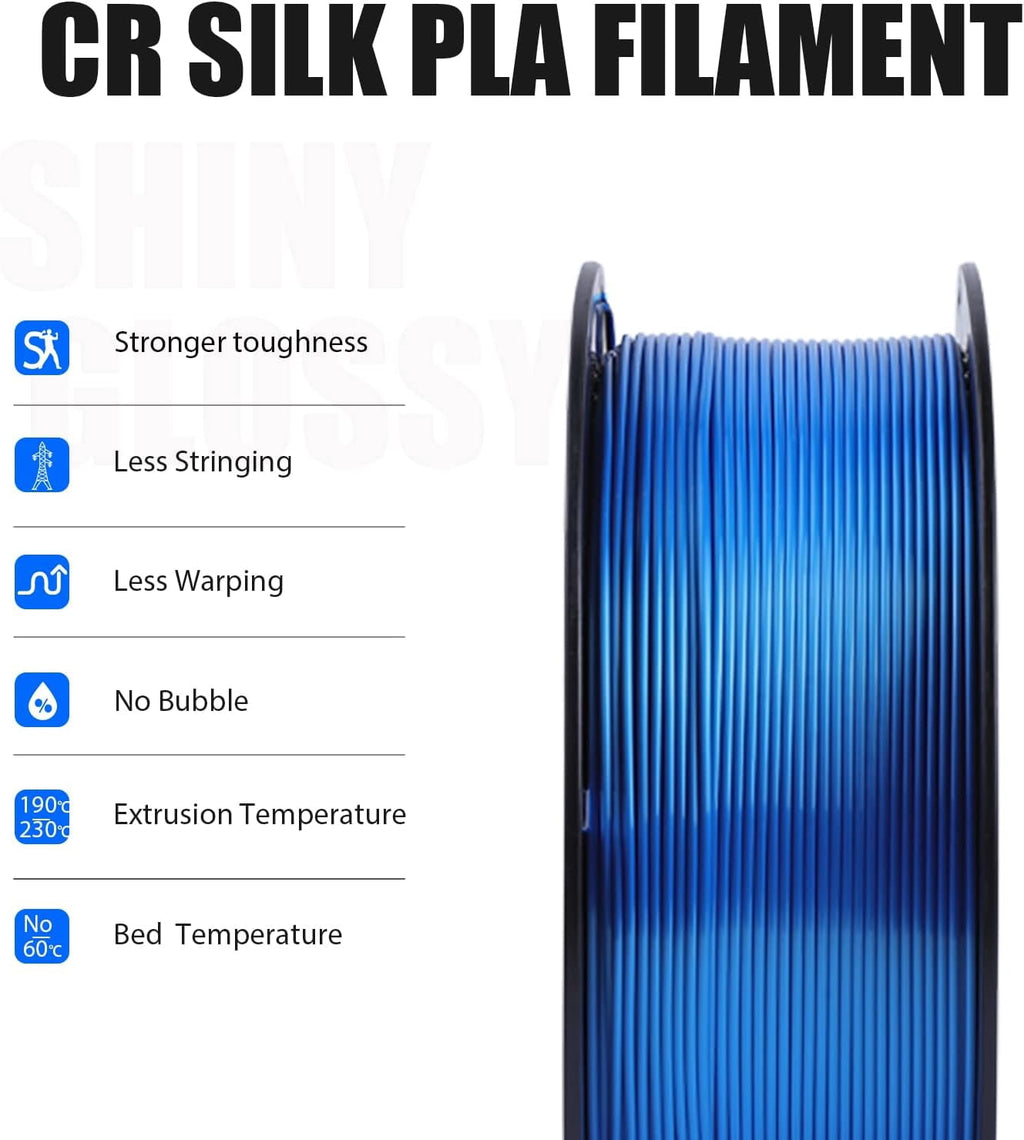 Creality 3D Printing Silk PLA Filament 3D Printer Gold Silver Shiny Filaments 1.75mm Neatly Wound Dimensional Accuracy +/- 0.03 mm Silk Smooth Printing 2.2lbs for Most 3D Printers