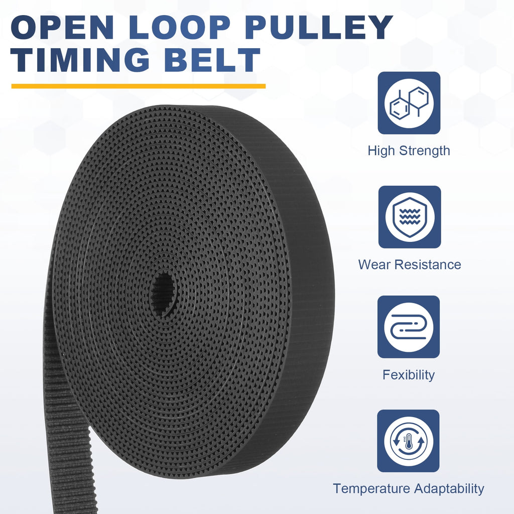 Uxcell Dustproof Rubber 2GT Timing Belt 15x5000mm 2mm Pitch 2mm Thick Black Open Loop Pulley Timing Belt for 3D Printer