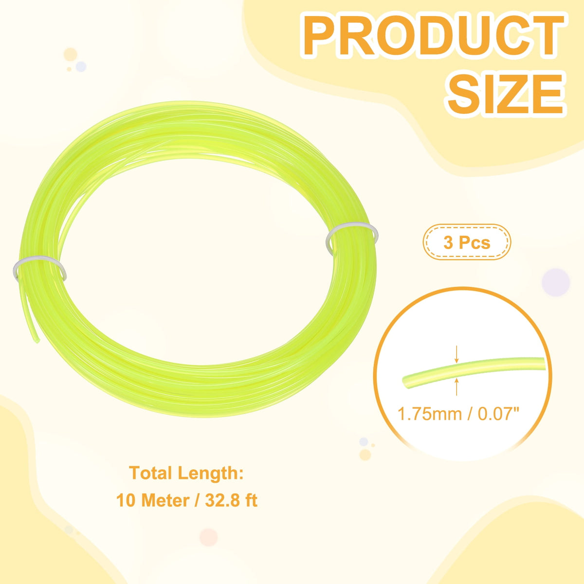 Uxcell 3D Pen Filament 3Pcs 1.75mm Total Length 196.8 Feet Transparent Lemon PLA, 3D Pen Filament Refills Low Warping, for Creating Pictures Printed Model Printing Pen