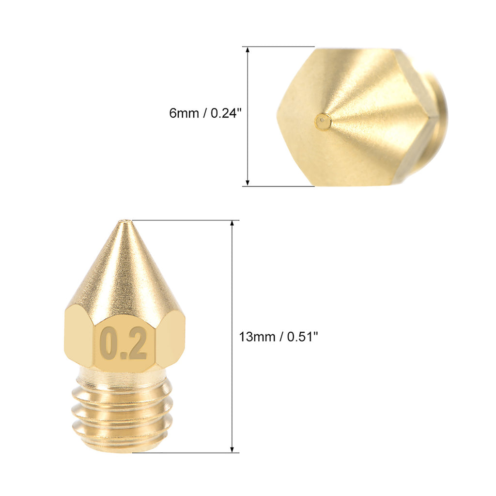 0.6mm 3D Printer Nozzle Head M6 Thread for MK8 1.75mm Extruder Print, Brass 5pcs