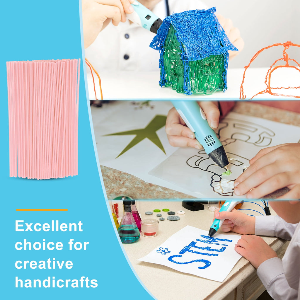 Uxcell 100 Pcs 3D Pen Refills, Low Print Temperature Filament 2.5mm x 15cm PCL Printer Filament Refill Packs, Only Support for 3D Pen, Dark Pink