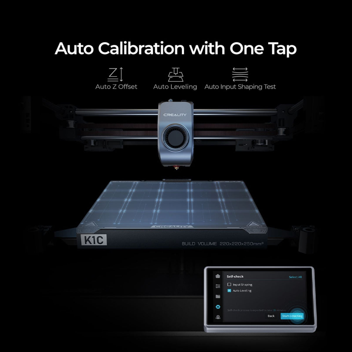 Creality K1C 3D Printer Unlock Multi-color Printing, 600mm/s Fast Printing Speed, AI Smart Camera, Auto Calibration for Leveling, Suitable for Carbon Fiber Printing Size 220*220*250mm