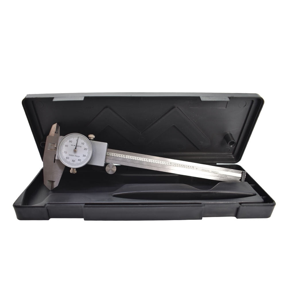 6" Dial Caliper 0.001 Stainless Steel Shockproof 4-Way Measurement with Plastic Case