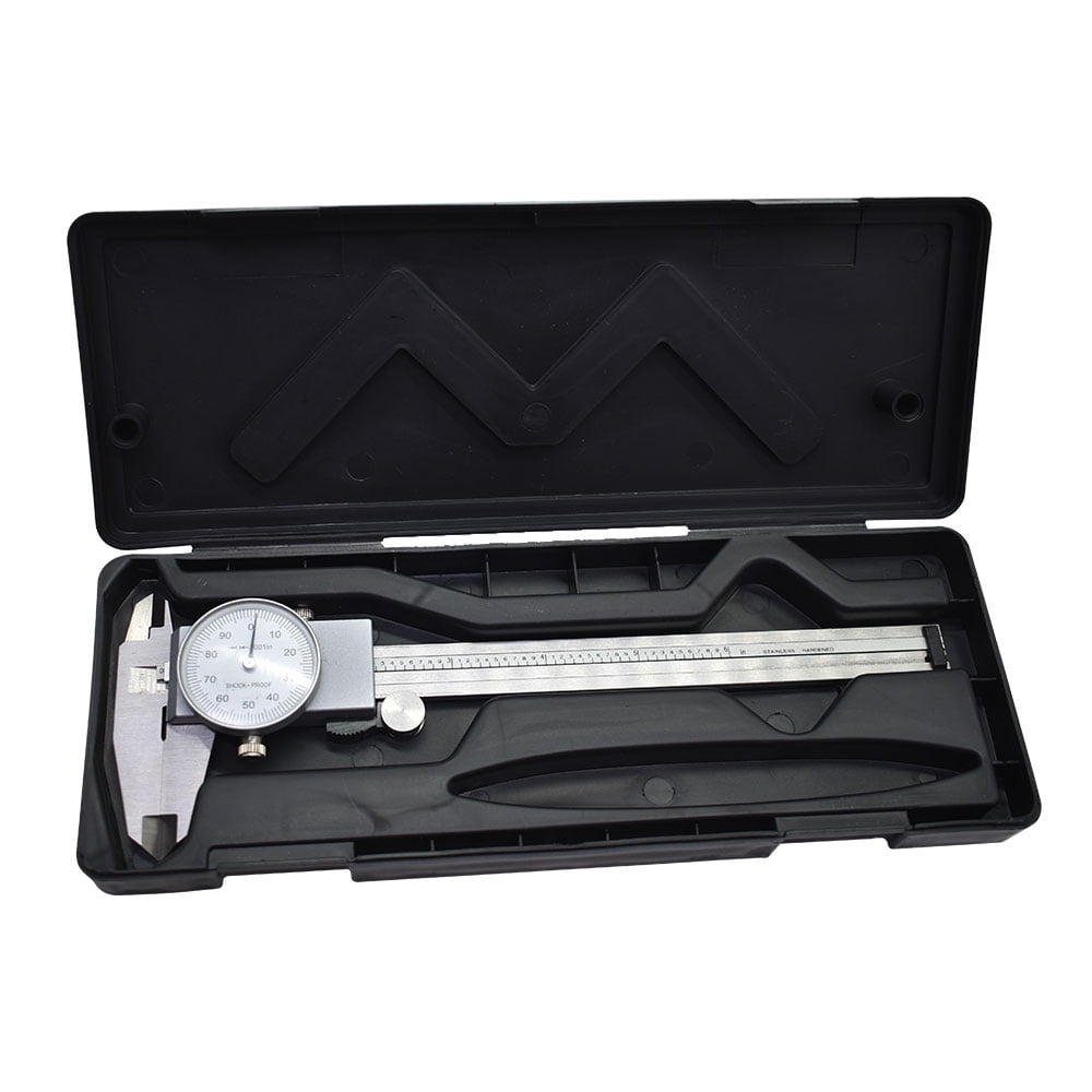 6" Dial Caliper 0.001 Stainless Steel Shockproof 4-Way Measurement with Plastic Case