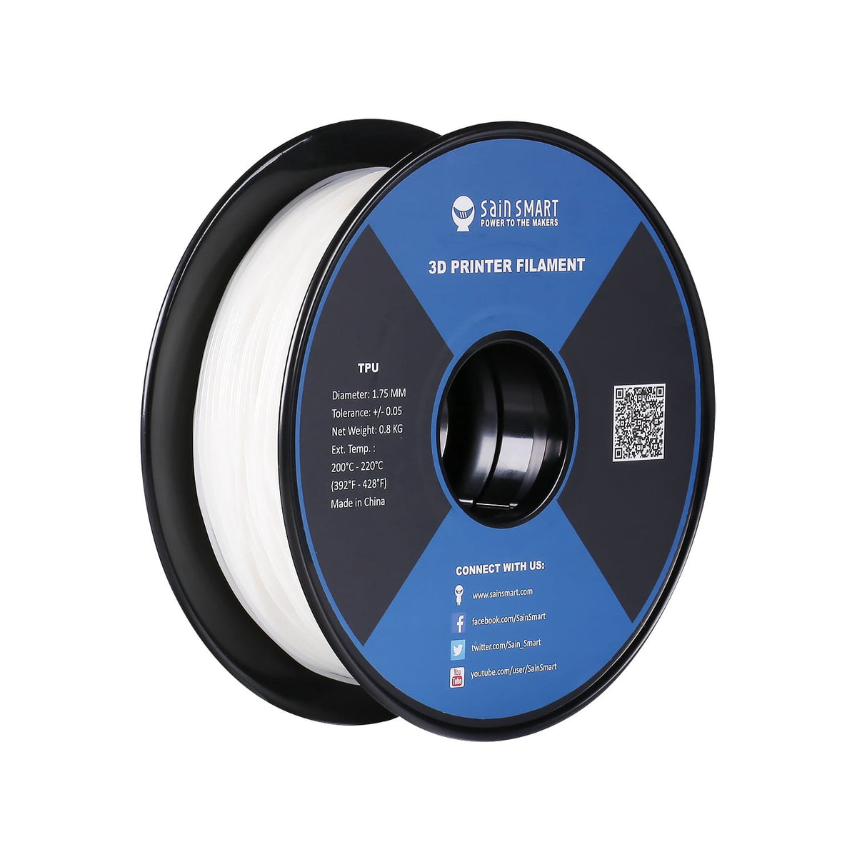 SainSmart White Flexible TPU 3D Printing Filament, 1.75 mm, 0.8 kg, Dimensional Accuracy +/- 0.05 mm