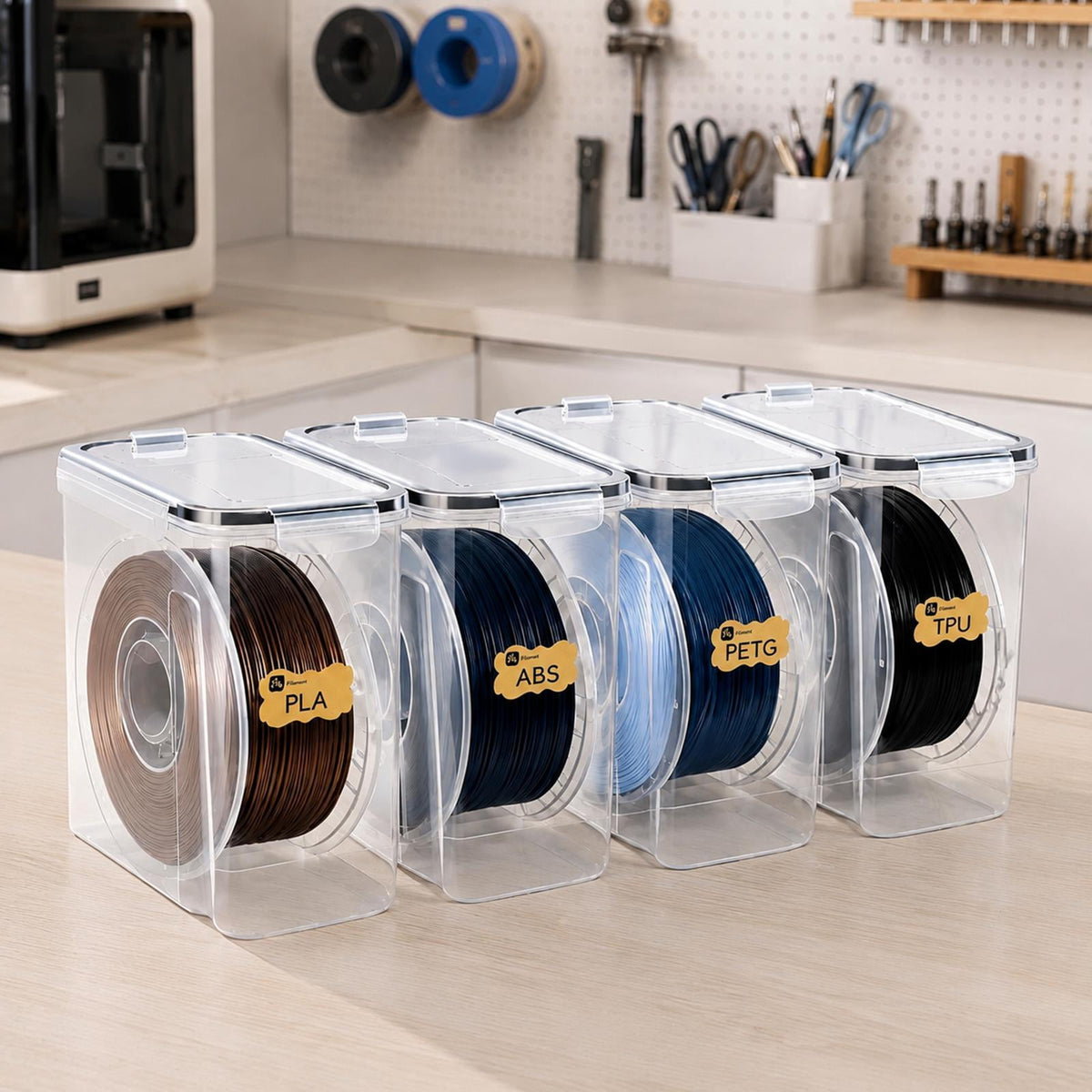 3D Printer Supply Storage Box with Clear Body and Lid for Identification without Opening the Storage Box