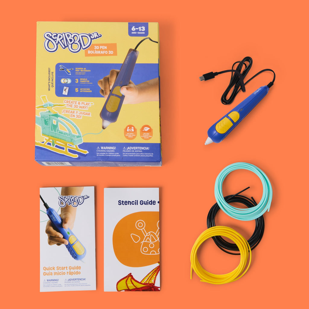 SCRIB3D Junior 3D Printing Pen Filament Refills, 2.5 mm PCL, BPA-Free & Non-Toxic, 10 Colors, 10 Spools (9.8 ft Each)