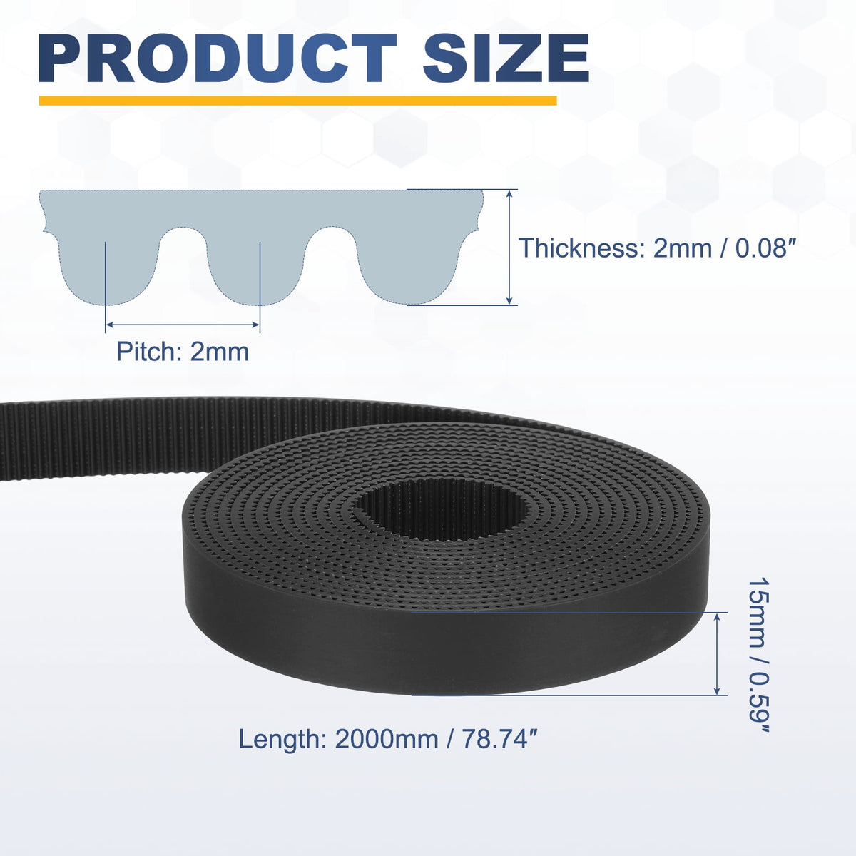 Uxcell Polyurethane PU Steel Cord 2GT Timing Belt 15x2000mm2mm Pitch 2mm Thick Black Open Loop Pulley Timing Belt for 3D Printer