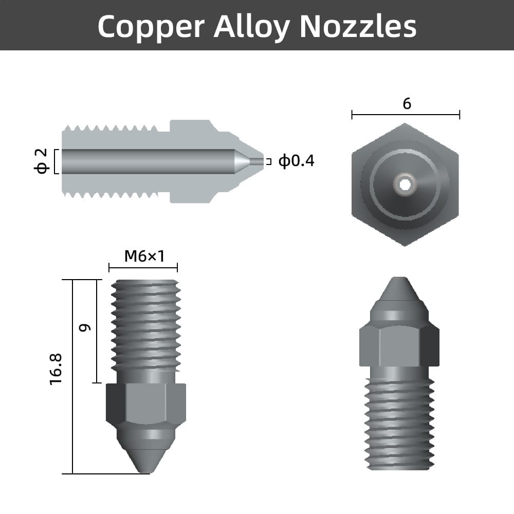 Creality 3D Printer Nozzles Kit, Copper Alloy Nozzle Set with 0.4mm Nozzle and 0.6mm Nozzle for Ender 5 S1/Ender -3 V3 SE/Ender 7 Fused Deposition Modeling 3D Printer