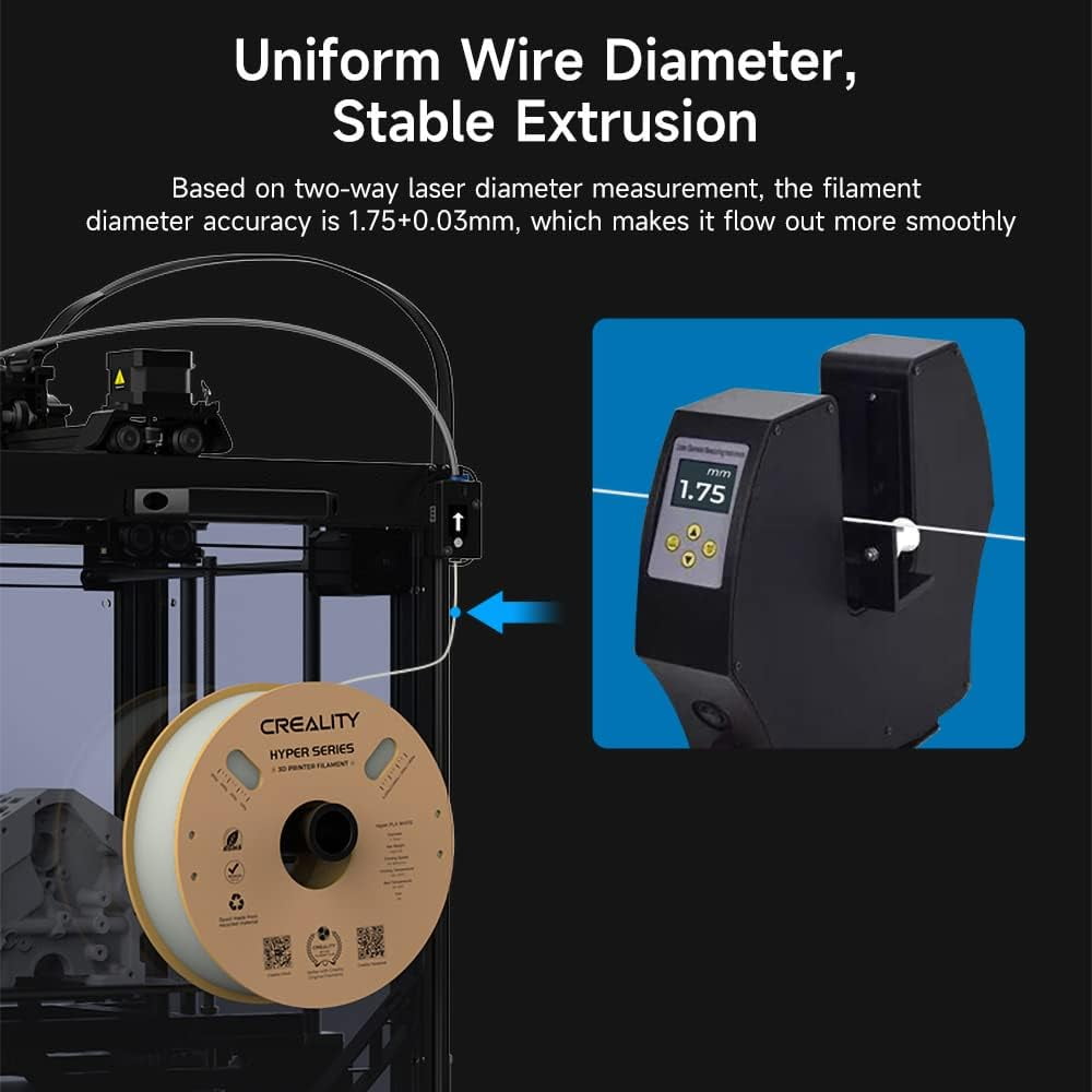 Creality Hyper PLA Filament 5kg/11lbs Spool K1 Max/Ender 3 V3 SE/KE Fused Deposition Modeling 3D Printer Filament 1.75 mm for Home Shcool Office Beginners