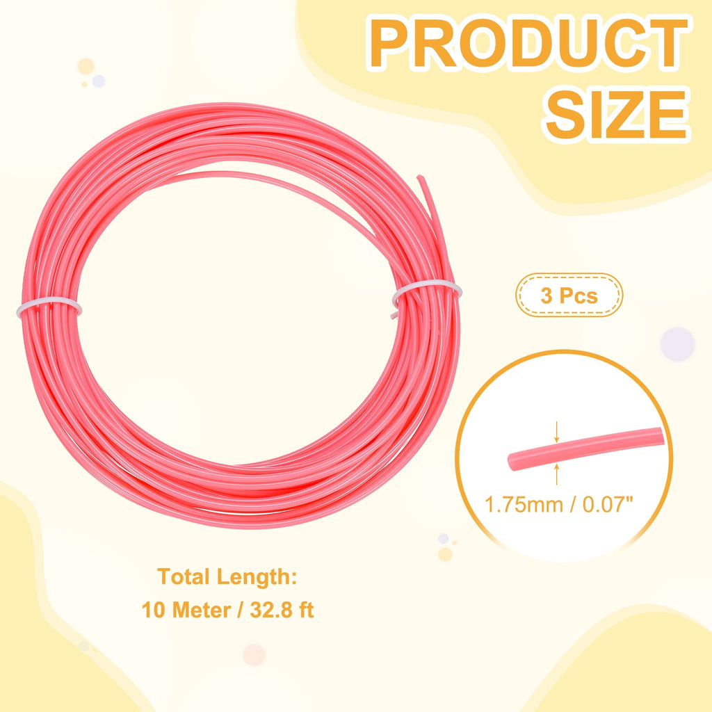 Uxcell 3D Pen Filament 3Pcs 1.75mm Total Length 196.8 Feet Fluorescent Red PLA, 3D Pen Filament Refills Low Warping, for Creating Pictures Printed Model Printing Pen
