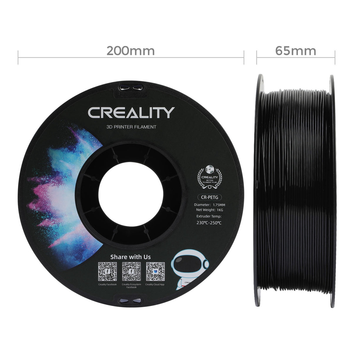 Creality 3D Printer Filament PETG Filament 1.75mm 2.2lbs Odorless Non-Toxic High Precision Strong Toughness Overhang Performance Accuracy +/-0.02mm, Transparent